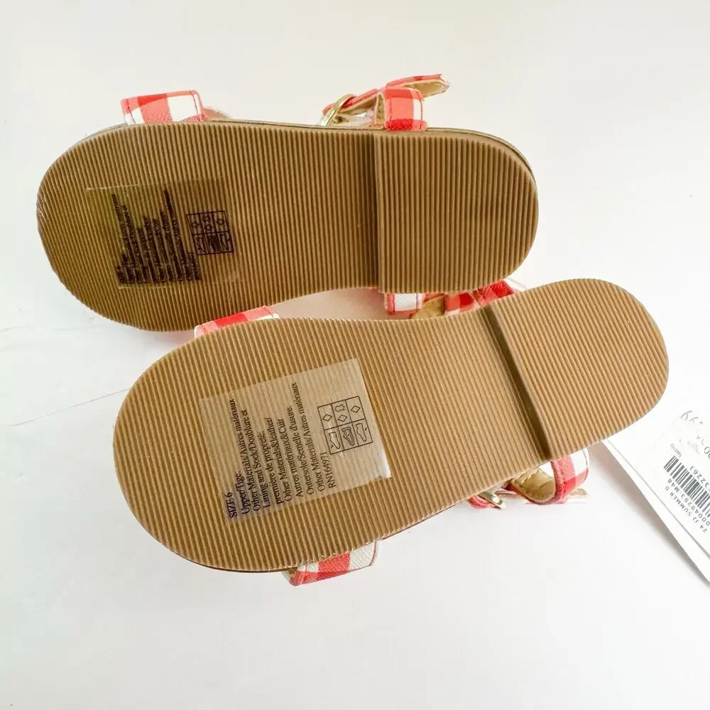 Janie & Jack Red‎ Gingham Flower Sandals, 6T Toddler Girls NWT!